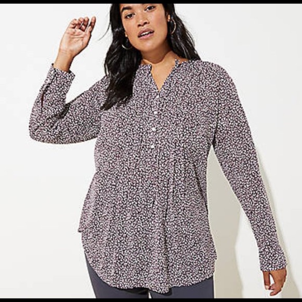LOFT Pintuck Tie Neck Tunic Blouse.